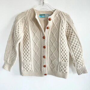 Vintage John Molloy Irish Fisherman Cable Knitted Wool Aran Cardigan Sweater XS